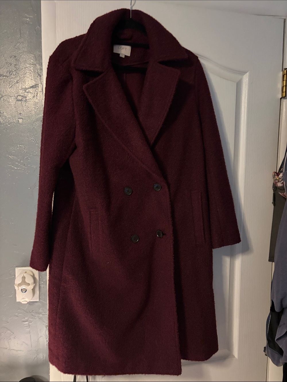 LOFT Double-Breasted Pea Coat in Deep Burgundy